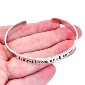 Vintage Sterling Silver 925 Proverbs 17:17 "A Friend Loves" Cuff Bracelet 7.5"